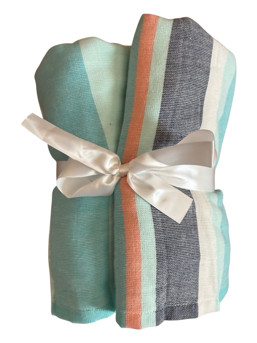 MAINSTAY OVERSIZED COTTON BLEND TEAL BLUE STRIPPED BEACH TOWEL 40 x 72 in NWOT